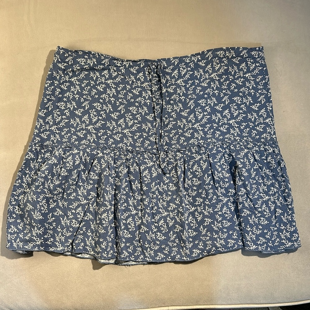 Brandy Melville Cornflower Blue Floral Drawstring Skirt Flounce Detail Like New